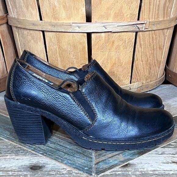 BOC Kimy Black Leather Chunky Heel Slip-On Bootie Loafers Shoes Womens Size 8.5 - Picture 1 of 11